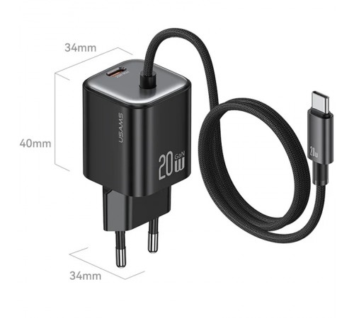 МЗП Usams US-CC261 GaN JC Ser. 20W (2USB-C) + кабель Type-C to Type-C Black МЗП Usams US-CC261 GaN JC Ser. 20W (2USB-C) + кабель Type-C to Type-C Black