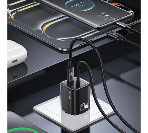 МЗП Usams US-CC261 GaN JC Ser. 20W (2USB-C) + кабель Type-C to Type-C Black МЗП Usams US-CC261 GaN JC Ser. 20W (2USB-C) + кабель Type-C to Type-C Black