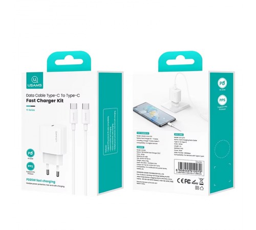 МЗП Usams US-CC226 Kit-Yi Ser. 20W (1USB-C) + кабель Type-C to Type-C White МЗП Usams US-CC226 Kit-Yi Ser. 20W (1USB-C) + кабель Type-C to Type-C White