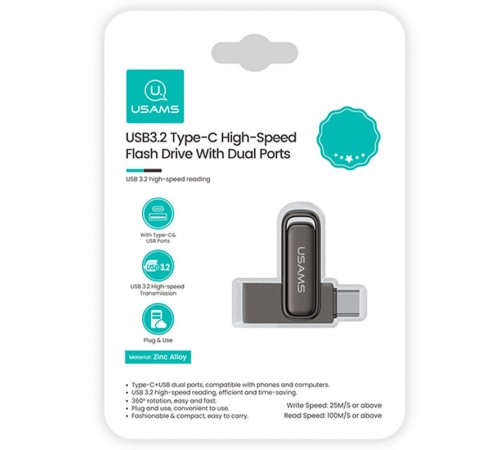 Флеш накопичувач USAMS US-ZB349 USB3.2 Type-C High-Speed Flash Drive With Dual Ports 256Gb Tarnish