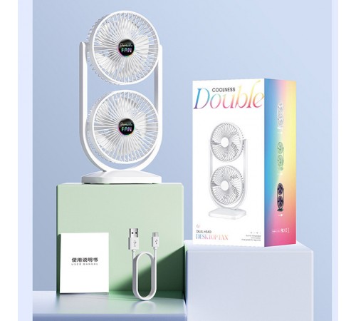 Настільний вентилятор Double head з регулюванням кута нахилу 3000 mAh White Настільний вентилятор Double head з регулюванням кута нахилу 3000 mAh White