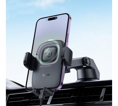 Автотримач з БЗП Hoco HW32 Crown push-type (center console) Black / Metal gray Автотримач з БЗП Hoco HW32 Crown push-type (center console) Black / Metal gray