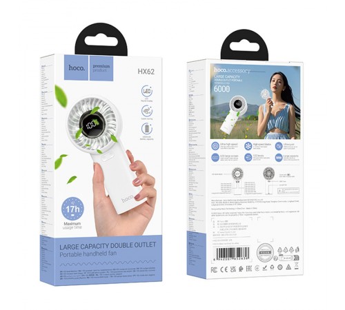 Портативний вентилятор Hoco HX62 Endless handheld fan 6000 mAh White Портативний вентилятор Hoco HX62 Endless handheld fan 6000 mAh White
