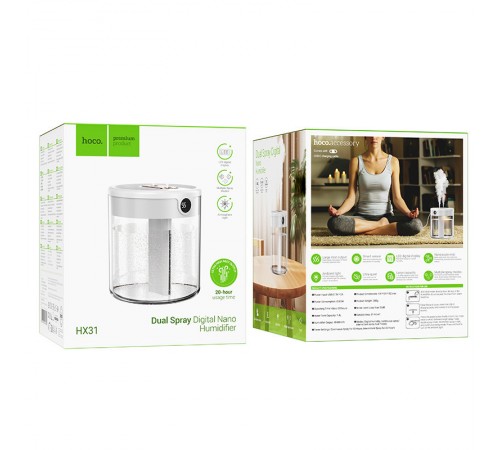 Зволожувач повітря Hoco HX31 Dual spray humidifier with digital display White Зволожувач повітря Hoco HX31 Dual spray humidifier with digital display White