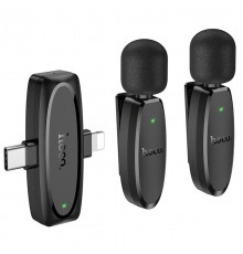 Петличний бездротовий мікрофон Hoco L15 Dual-mic clip-on wireless digital (Lightning/Type-C) Black