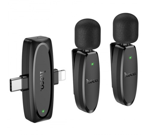 Петличний бездротовий мікрофон Hoco L15 Dual-mic clip-on wireless digital (Lightning/Type-C) Black Петличний бездротовий мікрофон Hoco L15 Dual-mic clip-on wireless digital (Lightning/Type-C) Black