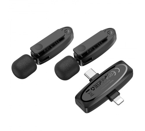 Петличний бездротовий мікрофон Hoco L15 Dual-mic clip-on wireless digital (Lightning/Type-C) Black Петличний бездротовий мікрофон Hoco L15 Dual-mic clip-on wireless digital (Lightning/Type-C) Black