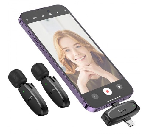 Петличний бездротовий мікрофон Hoco L15 Dual-mic clip-on wireless digital (Lightning/Type-C) Black Петличний бездротовий мікрофон Hoco L15 Dual-mic clip-on wireless digital (Lightning/Type-C) Black
