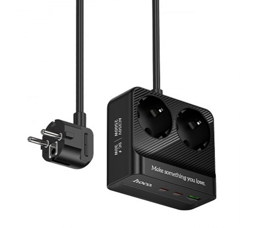 Подовжувач Hoco AC27 Descanso (PD30W/2C/1A/2xSocket) (2m) Black Подовжувач Hoco AC27 Descanso (PD30W/2C/1A/2xSocket) (2m) Black