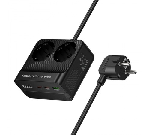 Подовжувач Hoco AC27 Descanso (PD30W/2C/1A/2xSocket) (2m) Black Подовжувач Hoco AC27 Descanso (PD30W/2C/1A/2xSocket) (2m) Black