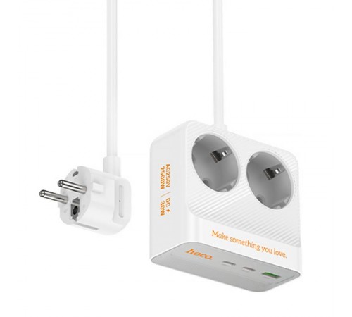 Подовжувач Hoco AC27 Descanso (PD30W/2C/1A/2xSocket) (2m) White Подовжувач Hoco AC27 Descanso (PD30W/2C/1A/2xSocket) (2m) White