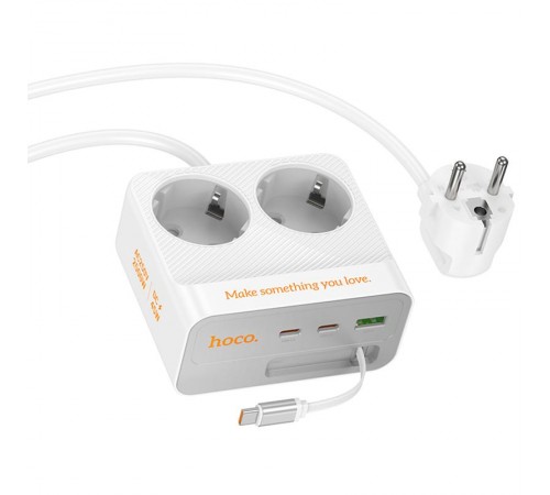 Подовжувач Hoco AC28 Descanso (PD45W/1C/3A/2xSocket) (2m) White Подовжувач Hoco AC28 Descanso (PD45W/1C/3A/2xSocket) (2m) White
