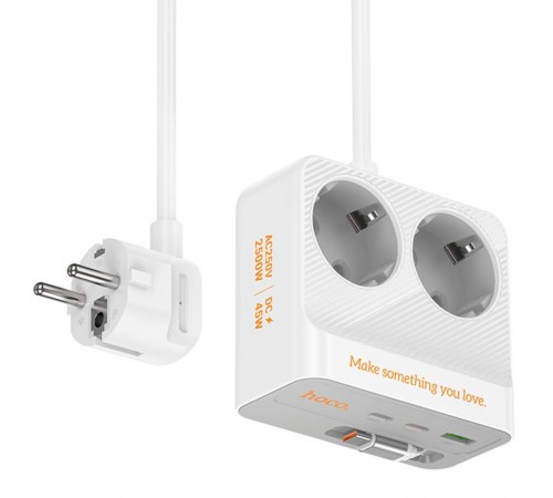 Подовжувач Hoco AC28 Descanso (PD45W/1C/3A/2xSocket) (2m) White Подовжувач Hoco AC28 Descanso (PD45W/1C/3A/2xSocket) (2m) White