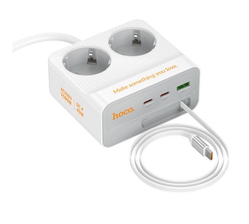 Подовжувач Hoco AC28 Descanso (PD45W/1C/3A/2xSocket) (2m) White Подовжувач Hoco AC28 Descanso (PD45W/1C/3A/2xSocket) (2m) White