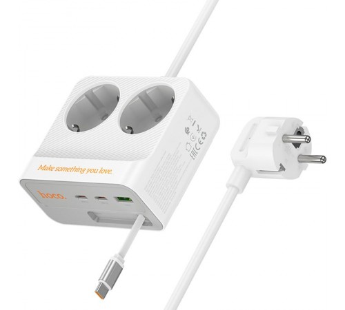 Подовжувач Hoco AC28 Descanso (PD45W/1C/3A/2xSocket) (2m) White Подовжувач Hoco AC28 Descanso (PD45W/1C/3A/2xSocket) (2m) White