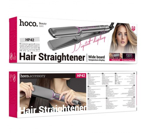 Выпрямитель для волосся Hoco HP42 Wide board hair straightener with digital display Gray Выпрямитель для волосся Hoco HP42 Wide board hair straightener with digital display Gray
