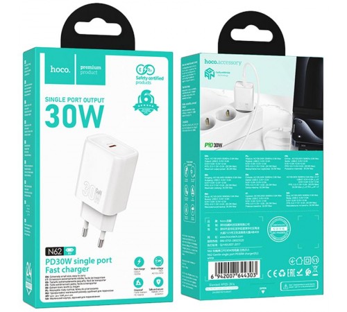 МЗП Hoco N62 Gentle PD30W (1USB-C) White МЗП Hoco N62 Gentle PD30W (1USB-C) White