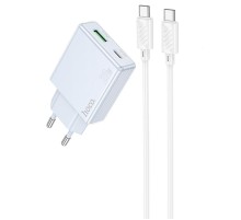 МЗП Hoco C142A Direct PD20W+QC3.0 (1USB-A/1C) + кабель Type-C to Type-C Blue