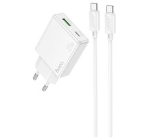 МЗП Hoco C142A Direct PD20W+QC3.0 (1USB-A/1C) + кабель Type-C to Type-C White