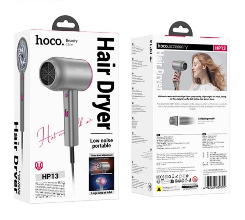 Фен для волосся Hoco HP13 Hot and cold air (1600W) Rose Red Фен для волосся Hoco HP13 Hot and cold air (1600W) Rose Red
