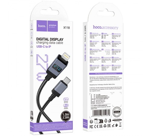 Дата кабель Hoco X118 Generous with display Type-C to Lightning 27W (1m) Black Дата кабель Hoco X118 Generous with display Type-C to Lightning 27W (1m) Black