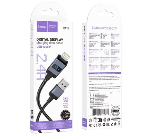 Дата кабель Hoco X118 Generous with display USB to Lightning 2.4A (1m) Black Дата кабель Hoco X118 Generous with display USB to Lightning 2.4A (1m) Black