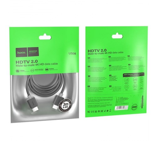 Дата кабель Hoco US08 HDTV 2.0 male to male 4K HD (1m) Black