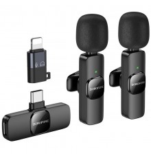 Петличний бездротовий мікрофон Borofone BFK15 Dual-mic lavalier Lightning/Type-C Black