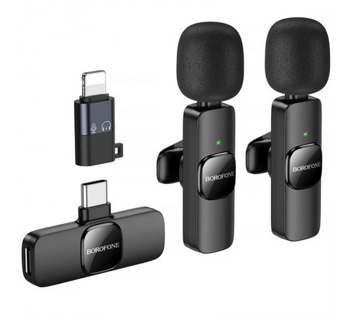 Петличний бездротовий мікрофон Borofone BFK15 Dual-mic lavalier Lightning/Type-C Black Петличний бездротовий мікрофон Borofone BFK15 Dual-mic lavalier Lightning/Type-C Black