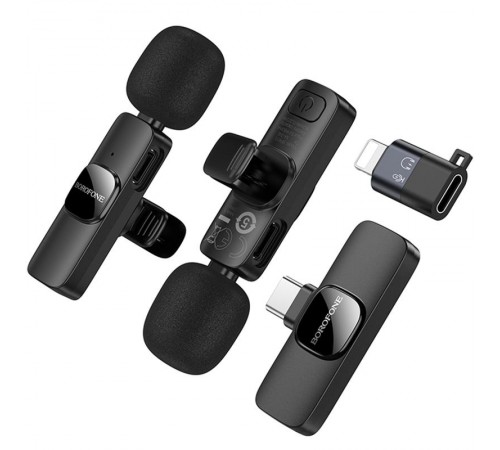 Петличний бездротовий мікрофон Borofone BFK15 Dual-mic lavalier Lightning/Type-C Black Петличний бездротовий мікрофон Borofone BFK15 Dual-mic lavalier Lightning/Type-C Black