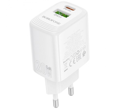 МЗП Borofone BN27 Fuente PD20W+QC3.0 (1USB-A/1C) White МЗП Borofone BN27 Fuente PD20W+QC3.0 (1USB-A/1C) White