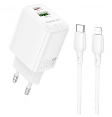 МЗП Borofone BN29 Fuente PD30W+QC3.0 (1USB-A/1C) + кабель Type-C to Lightning White
