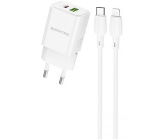 МЗП Borofone BN14 Royal PD30W+QC3.0 (1USB-A/1C) + кабель Type-C to Lightning White