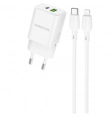 МЗП Borofone BN14 Royal PD30W+QC3.0 (1USB-A/1C) + кабель Type-C to Lightning White