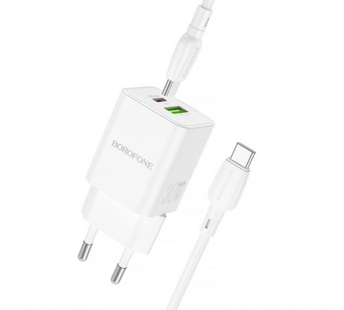 МЗП Borofone BN14 Royal PD30W+QC3.0 (1USB-A/1C) + кабель Type-C to Type-C White МЗП Borofone BN14 Royal PD30W+QC3.0 (1USB-A/1C) + кабель Type-C to Type-C White