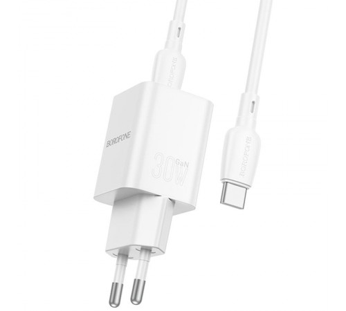 МЗП Borofone BN14 Royal PD30W+QC3.0 (1USB-A/1C) + кабель Type-C to Type-C White МЗП Borofone BN14 Royal PD30W+QC3.0 (1USB-A/1C) + кабель Type-C to Type-C White