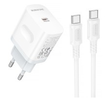 МЗП Borofone BA99A Breeze PD20W (1USB-C) + кабель Type-C to Type-C White
