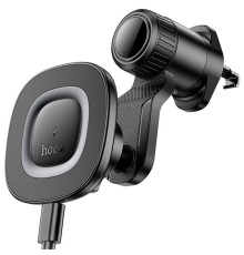 Автотримач з БЗП Hoco HW30 Crown magnetic 15W (air outlet) Black / Metal gray