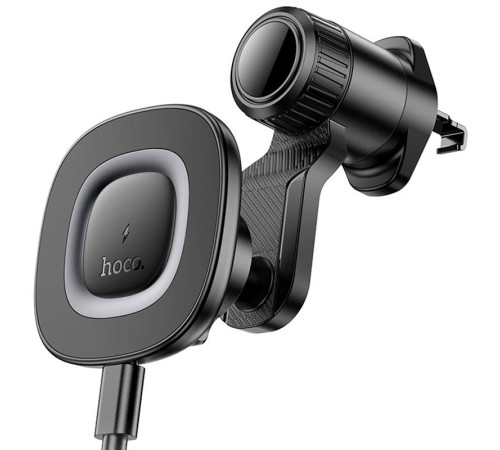 Автотримач з БЗП Hoco HW30 Crown magnetic 15W (air outlet) Black / Metal gray