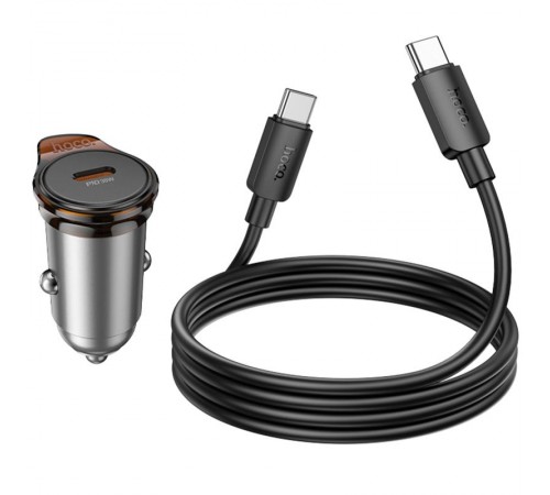 АЗП Hoco NZ16 Rigorous PD30W (1USB-C) + кабель Type-C to Type-C Metal grey