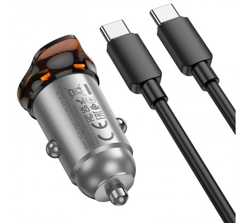 АЗП Hoco NZ16 Rigorous PD30W (1USB-C) + кабель Type-C to Type-C Metal grey