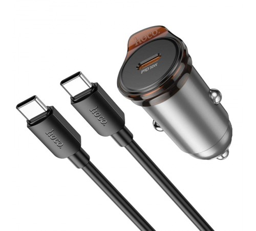 АЗП Hoco NZ16 Rigorous PD30W (1USB-C) + кабель Type-C to Type-C Metal grey