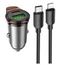 АЗП Hoco NZ16A Rigorous 43W (1USB-A/1C) + кабель Type-C to Lightning Metal grey