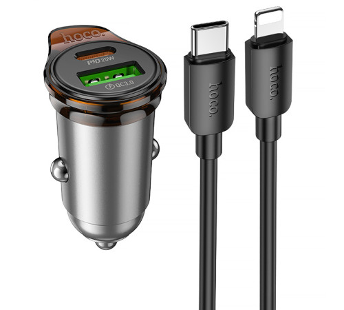 АЗП Hoco NZ16A Rigorous 43W (1USB-A/1C) + кабель Type-C to Lightning Metal grey