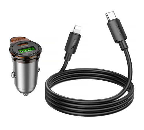 АЗП Hoco NZ16A Rigorous 43W (1USB-A/1C) + кабель Type-C to Lightning Metal grey