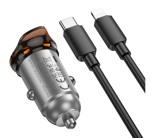 АЗП Hoco NZ16A Rigorous 43W (1USB-A/1C) + кабель Type-C to Lightning Metal grey