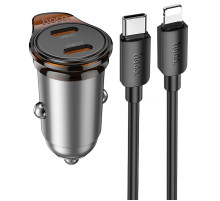 АЗП Hoco NZ16B Rigorous PD45W (2USB-C) + кабель Type-C to Lightning Metal grey
