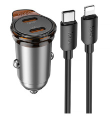 АЗП Hoco NZ16B Rigorous PD45W (2USB-C) + кабель Type-C to Lightning Metal grey