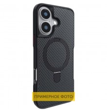 TPU+PC чохол Metal Buttons with MagSafe Carbon Ring для Apple iPhone 16e (6.1") Чорний