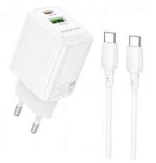 МЗП Borofone BN29 Fuente PD30W+QC3.0 (1USB-A/1C) + кабель Type-C to Type-C White